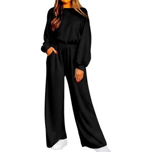 Pretty Garden Wide Leg Long Sleeve Jump Suit Large Black Stretch Casual …